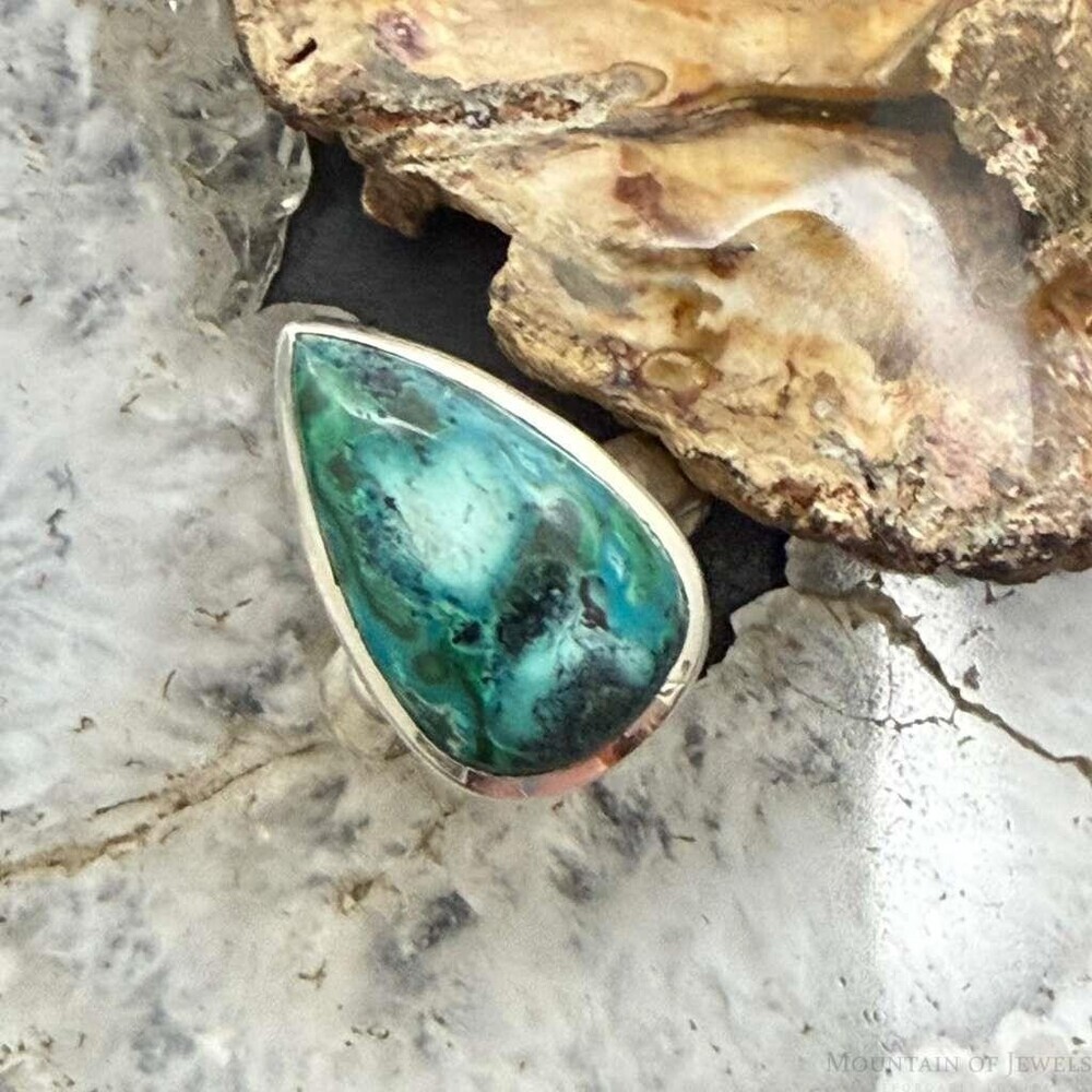 Sterling Silver Southwestern Style Teardrop Azurite Malachite Ring S 8 For Women